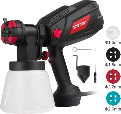 Miniatura 10 de Eastvolt Pulverizador de pintura HVLP de alta potencia de 600 vatios, pistola de pulverización eléctrica en casa Eastvolt, 4 boquillas, 3 patrones