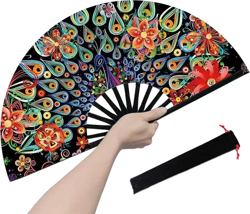 Miniatura 6 de Abanico rave, ventilador de mano plegable grande para mujeres y hombres, ventiladores para baile de línea para raves, EDM, fiesta de baile