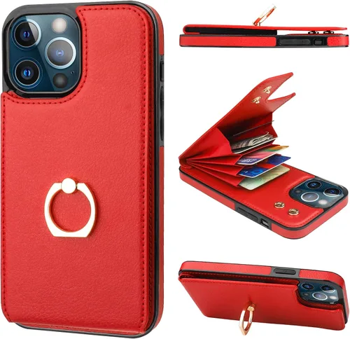 Miniatura 15 de Folosu Funda compatible con iPhone 13 Pro Max con soporte para tarjetas, rotación de 360°, soporte de anillo de dedo con función atril, bloqueo