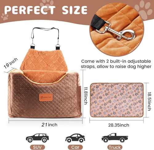 Miniatura 5 de AlfaTok Asiento elevador de espuma viscoelástica para perro con funda extraíble lavable, asiento elevado de automóvil para mascotas, asientos
