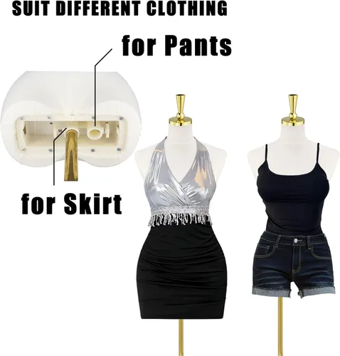 Miniatura 5 de Torso de maniquí femenino, 53-73 pulgadas de altura ajustable, maniquí para mujer con soporte de metal dorado, para coser y exhibir color beige