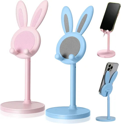 Miniatura 10 de Kathfly Paquete de 2 bonitos soportes para teléfono, soporte ajustable para teléfono de conejito para escritorio, soporte Kawaii, accesorios