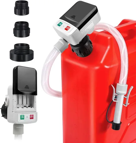 Miniatura 10 de Bomba de transferencia de combustible alimentada por batería, sifón portátil sin derrames, con 3 adaptadores y apagado automático para gas, Gris