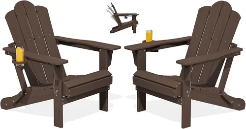 Miniatura 26 de Silla plegable ajustable KINGYES Adirondack, sillas reclinables Adirondack de 3 posiciones con portavasos, Adirondack de HDPE resistente a