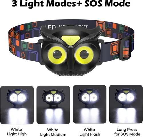 Miniatura 3 de Linterna frontal para niños, lámpara LED con 4 modos, IPX5 impermeable para la frente, linterna de cabeza para adultos y niños al aire libre
