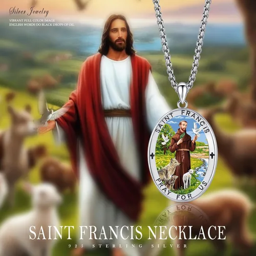 Miniatura 567 de Collar con colgante de plata de ley 925 con medalla de San Patrón, joyería religiosa para hombres y mujeres, con cadena de acero inoxidable 316L