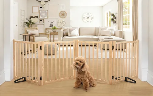 Miniatura 15 de YOCAN Puertas independientes de madera no pintadas para perros, para la casa, puertas, escaleras, vallas de madera para perros para interiores