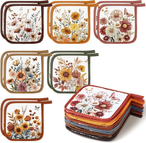Miniatura 8 de Bencailor 12 soportes para ollas con bolsillo para cocina, guantes calientes para horno, bolsa de galletas, guantes de horno para cocina, regalo