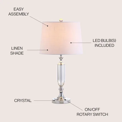 Miniatura 4 de JONATHAN Y JYL2046A - Lámpara de mesa LED transparente de cristal acanalado de 27 pulgadas, lámpara de noche tradicional cromada para sala de estar