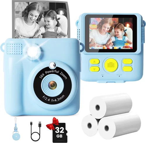 Miniatura 11 de GKTZ Cámara para niños de impresión instantánea: cámara de video digital de 2.4 pulgadas para niños pequeños y niños de 3 a 12 años, con 3 rollos