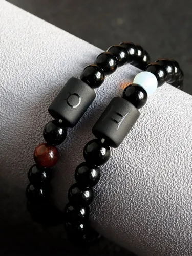 Miniatura 6 de Dcfywl731 Pulsera de pareja del zodiaco para hombres, pulseras de piedra natural de ónix negro para mujeres, regalos para hombres, regalos