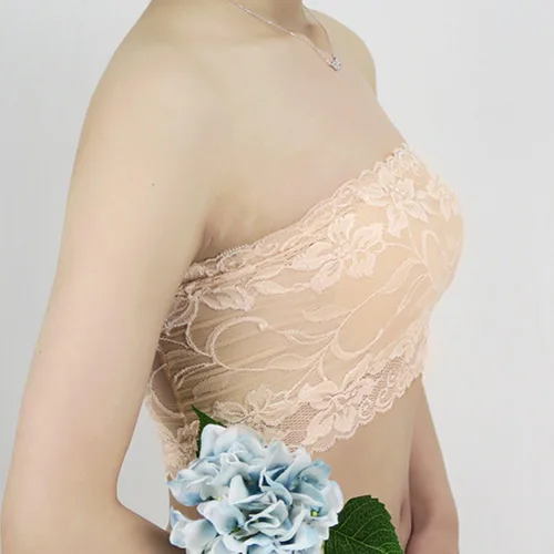 Miniatura 3 de LUOEM 3 piezas de encaje floral para mujer elástico sin tirantes no acolchado negro blanco piel XL