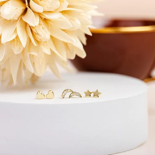 Miniatura 3 de PAVOI 14K Gold Plated Sterling Silver Celestial Lightning Bolt, Moon and Star Earrings Dainty Earrings for Women