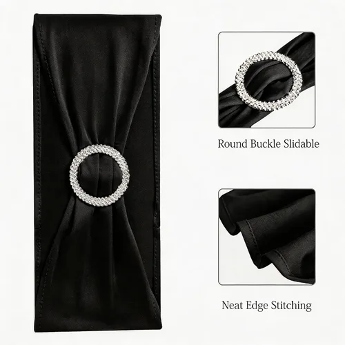 Miniatura 4 de Paquete de 50 bandas negras de elastano para sillas de boda, lazos con hebillas para fiestas, cumpleaños, fiestas, banquetes de jubilación