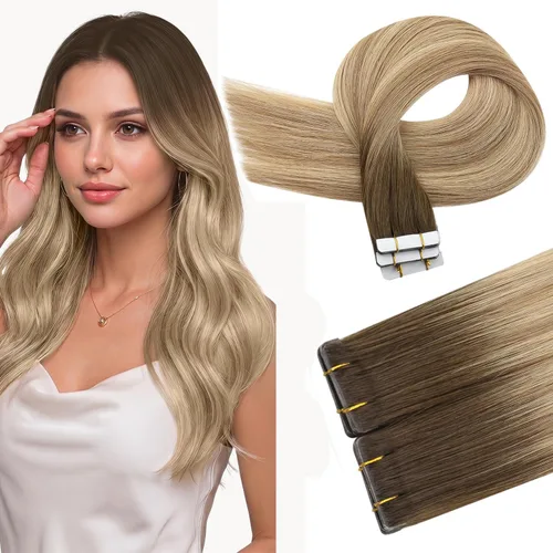 Miniatura 42 de Full Shine Invisi Edge - Extensiones de cabello con cinta adhesiva invisible de 36 cm, color 1 negro, máquina Remy, extensiones de cabello humano
