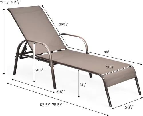 Miniatura 2 de Giantex Silla de Salón para Patio, Tumbona para Exteriores con Respaldo de 5 Posiciones Ajustables, Marco de Acero Resistente, Sillón Reclinable