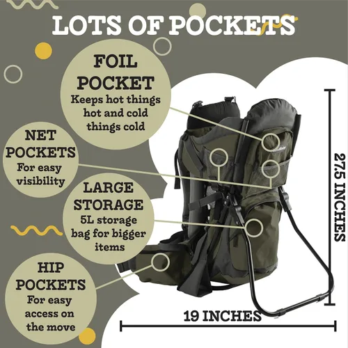 Miniatura 4 de Mochila portabebés para senderismo - Cómodo sistema de mochila portabebés/para niños pequeños con almohadilla para cambiar pañales, bolsillo aislado