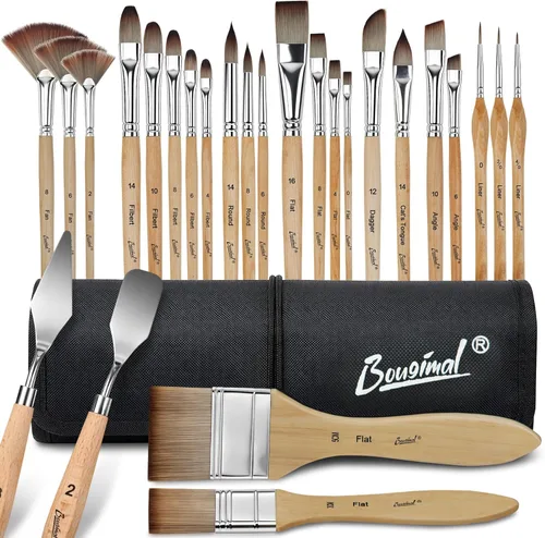 Miniatura 7 de Bougimal 26pcs Paint Brush Set, Professional Acrylic Paint Brushes with Flat, Filbert, Fan, Dagger, Cat Tongue, Round, Palette Knife, Artist Paint