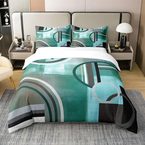 Miniatura 26 de Erosebridal Juego de ropa de cama de 100 % algodón a cuadros para niños y niñas, funda de edredón a cuadros, funda de edredón moderna geométrica