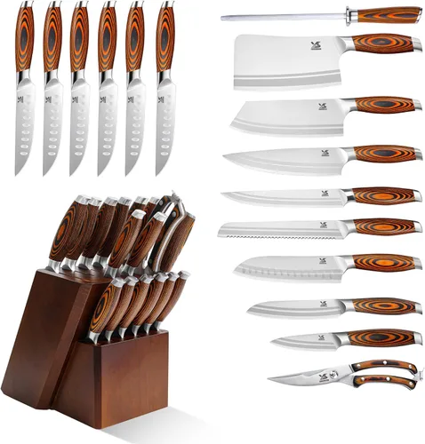 Miniatura 3 de MSY BIGSUNNY Juego de cuchillos de 17 piezas con bloque de madera, juego de cubiertos de acero alemán perfecto regalo