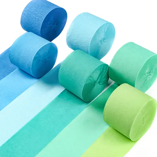 PartyWoo Serpentinas de papel crepé, 6 rollos de 492 pies, paquete de papel crepé azul pastel, azul, verde y lima para graduación, boda, baby