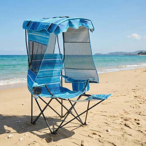 ABORON Silla de camping con toldo, silla de playa plegable con sombra, silla portátil para exteriores con portavasos y bolsa refrigeradora,