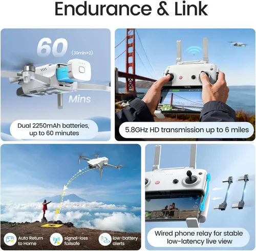 Miniatura 6 de Holy Stone Drones con cámara para adultos 4K, fotos de 48MP 8K, video 4K/30FPS, cardán de 3 ejes, retorno automático GPS, transmisión de 6.2 mi 5.8