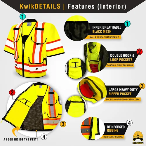 Miniatura 3 de KwikSafety Chaleco de seguridad Godfather Class 3 [amarillo, 2XL] + paquete de casco blanco de tortuga