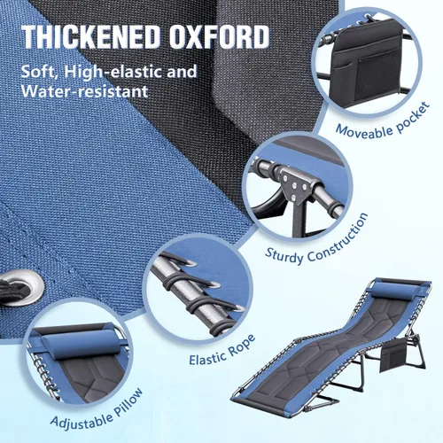Miniatura 6 de Devoko Silla reclinable plegable portátil acolchada de 4 pliegues para exteriores de servicio pesado con almohada y bolsillo lateral para patio, Azul