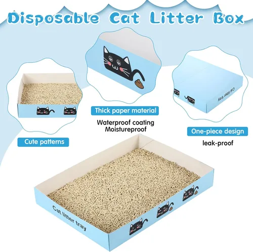 Miniatura 3 de Paquete de 30 cajas de arena desechables para gatos, bandeja de papel plegable para gatitos de 13.8 x 10 x 2 pulgadas, caja de cartón pequeña y Azul