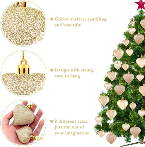 Miniatura 4 de Duufin 45 adornos dorados de corazón para el día de San Valentín, adornos colgantes para San Valentín, árbol de Navidad