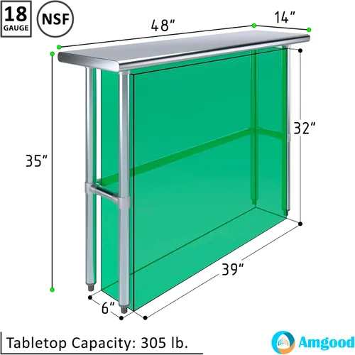 Miniatura 3 de Mesa de trabajo de acero inoxidable de base abierta de 14 pulgadas x 48 pulgadas Residencial y comercial Preparación de alimentos Estación