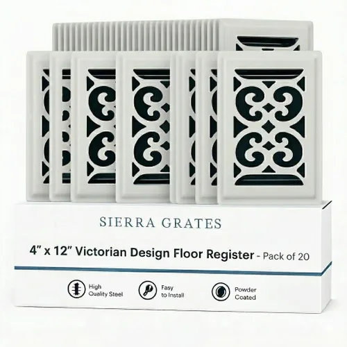 Miniatura 17 de Registro victoriano de piso de 4 x 10 pulgadas en acabado gris granito - Cubiertas de ventilación para piso del hogar - Cubiertas decorativas