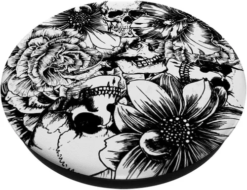 Miniatura 2 de PopSockets de calaveras florales en blanco y negro intercambiable PopGrip