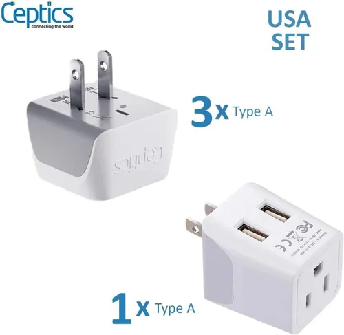 Miniatura 2 de Ceptics - Adaptador de viaje para Estados Unidos, tipo A, carga varios dispositivos a la vez, Estados Unidos, Canadá, Japón, paquete múltiple