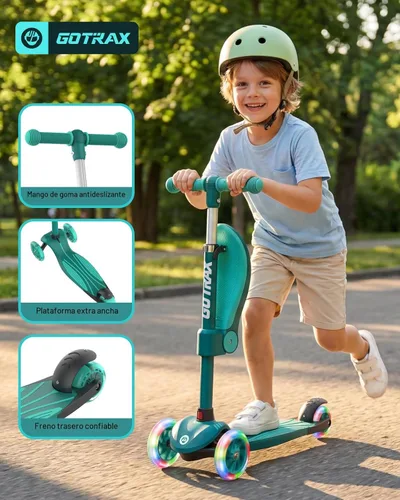 Miniatura 7 de Gotrax KS3 - Patinete para niños, ruedas iluminadas LED, manubrio de altura ajustable y asiento extraíble, cubierta antideslizante inclinada