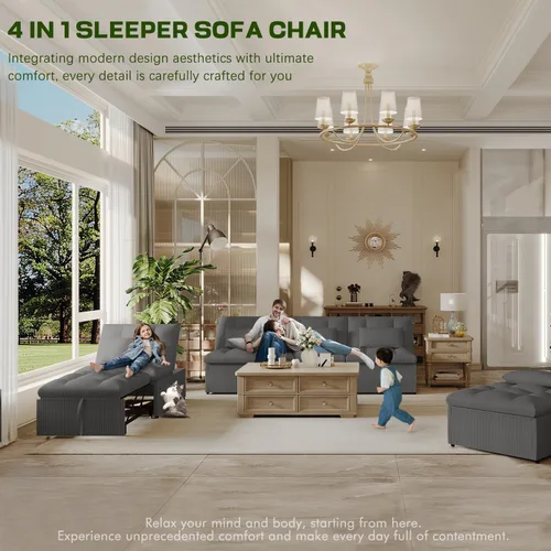 Miniatura 3 de Silla Cama Convertible 4 en 1 con Respaldo Ajustable, Almohadas, Sofá Cama Futón con Bolsillo Lateral, Silla Sofá Cama Desplegable, Sofás