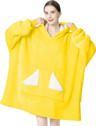 Miniatura 18 de Touchat - Manta con capucha portátil, sudadera con capucha de forro polar sherpa de gran tamaño con bolsillo gigante y mangas para adulto, regalo