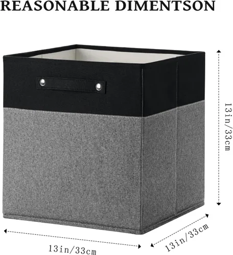 Miniatura 3 de FinishingBo Contenedores de almacenamiento de lino fino de 13 x 13 pulgadas con asas, cajas de cubo de tela, organizadores de cestas para estantes