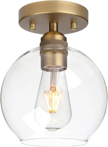 Miniatura 8 de Pathson Lámpara de techo de cristal con forma de globo, 1 luz redonda industrial empotrada para pasillo, cocina, fregadero, sala de estar, baño