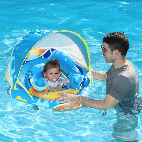 Miniatura 6 de Anillo flotador de piscina para bebé con toldo ajustable y asiento de seguridad para piscina de juguete para edades de 6 a 36 meses