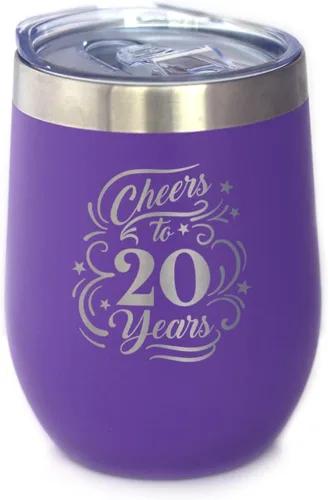 Miniatura 7 de Cheers to 20 Years - Vaso de vino con tapa deslizante - Taza aislada de acero inoxidable - Regalo para el 20 aniversario - Negro