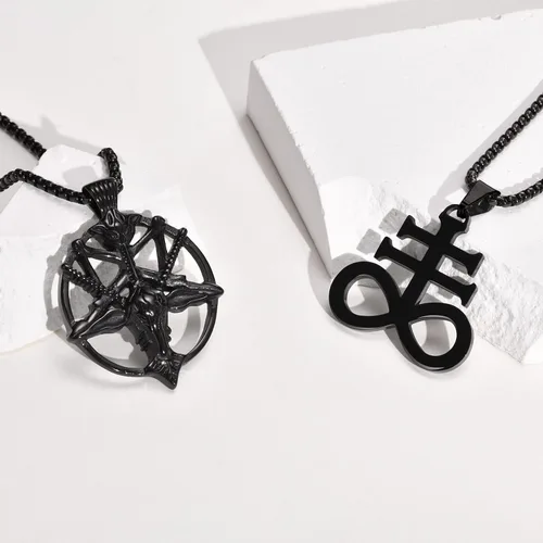 Miniatura 6 de Collar de Satán con dije de cabeza de cabra baphomet, collar de iglesia de Satanás, sello de baphomet, cabra satánica de Mendes, cabeza de cabra