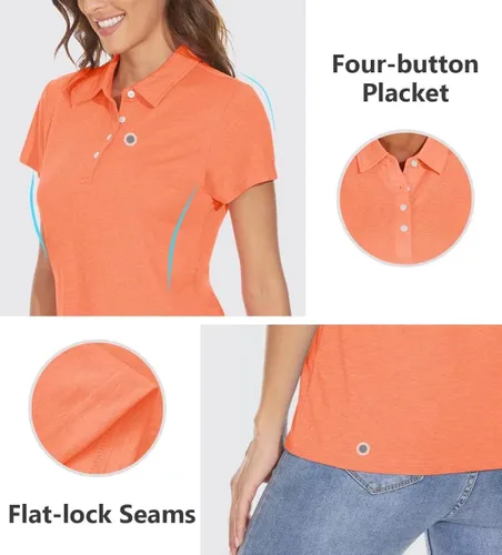Miniatura 5 de BIYLACLESEN Polo para mujer de manga corta 4 botones de secado rápido
