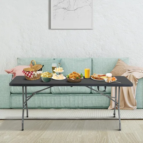 Miniatura 2 de HKLGorg Mesa Plegable, Mesa de Utilidad de Plástico Resistente Plegable para Interior y Exterior, Mesa de Fiesta y Comedor Fácil de Montar con Negro