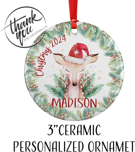 Miniatura 3 de Adorno de Navidad personalizado para niños con nombre y fecha, 6 diseños, metal personalizado de 3 pulgadas, aluminio, adorno de Navidad redondo