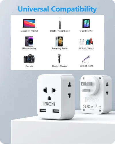 Miniatura 5 de LENCENT Adaptador de Enchufe de la UE a EE. UU., Adaptador de Toma Europeo a EE. UU. con 2 USB, Toma de Europa a América, Extensor de Toma de 3