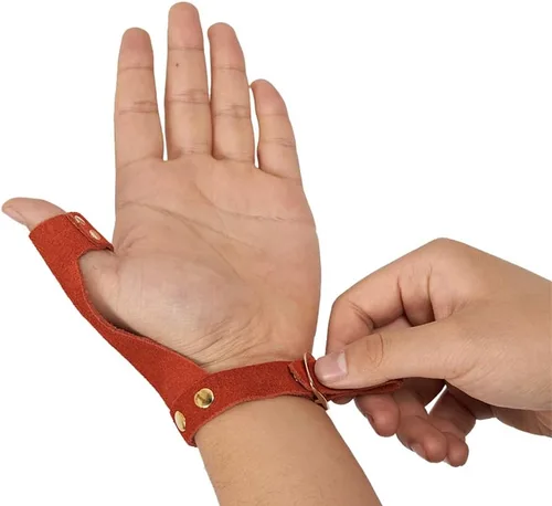Miniatura 6 de TOPARCHERY Guantes de flecha 2 dedos protector de cuero para mano derecha izquierda caza tiro objetivo recurvo caballo arco