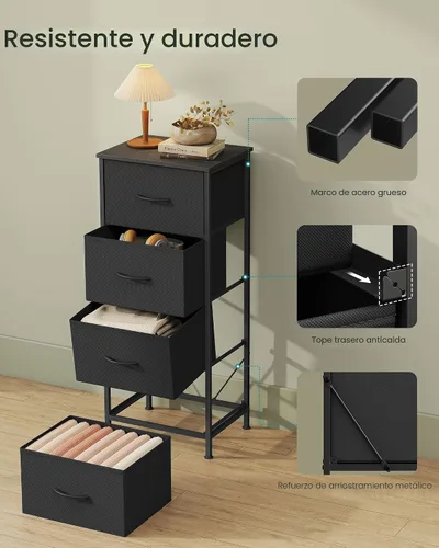 Miniatura 6 de SONGMICS Cómoda para dormitorio, cómoda, acero, MDF, 4 cajones de tela no tejida, unidad organizadora de almacenamiento, armario, entrada, negro
