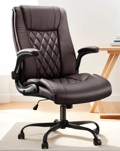 Marsail Silla de oficina ejecutiva ergonómica con reposabrazos abatibles, piel sintética, altura ajustable, giratoria, color marrón